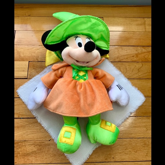 Minnie Mouse Witch Plush Disney Store Orange Dress Green Hat Halloween Pumpkin - Picture 4 of 7